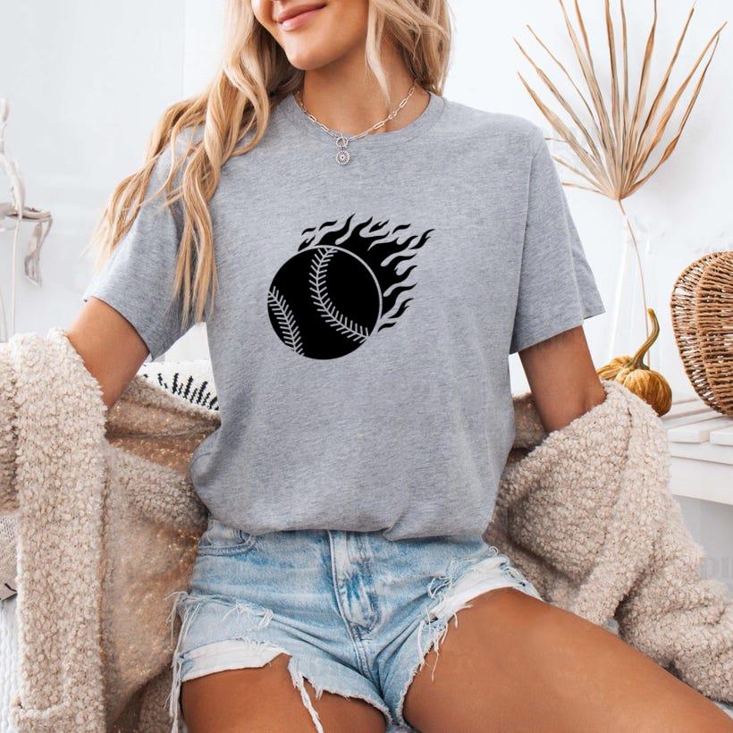 Baseball Ball With Flames Cut Out T-Shirt