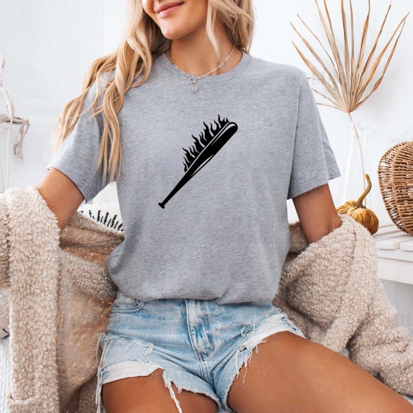 Baseball Bat Set On Fire Cut Out T-Shirt